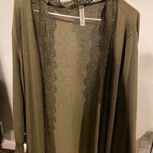 army green lace trim duster